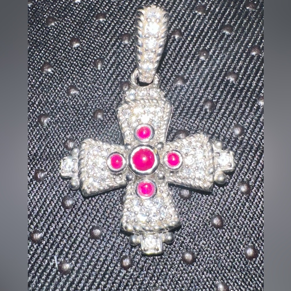 Judith Ripka ruby and crystal cross pendant